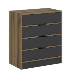 Petite commode moderne 4 tiroirs effet noyer & gris BYRON