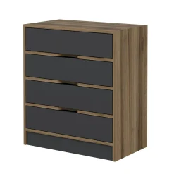 Petite commode moderne 4 tiroirs effet noyer & gris BYRON