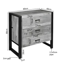 Petite commode 3 tiroirs bois clair et métal noir MILORA