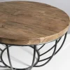 Petite table basse ronde teck recyclé structure filaire noire SWING