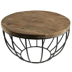 Petite table basse ronde teck recyclé structure filaire noire SWING