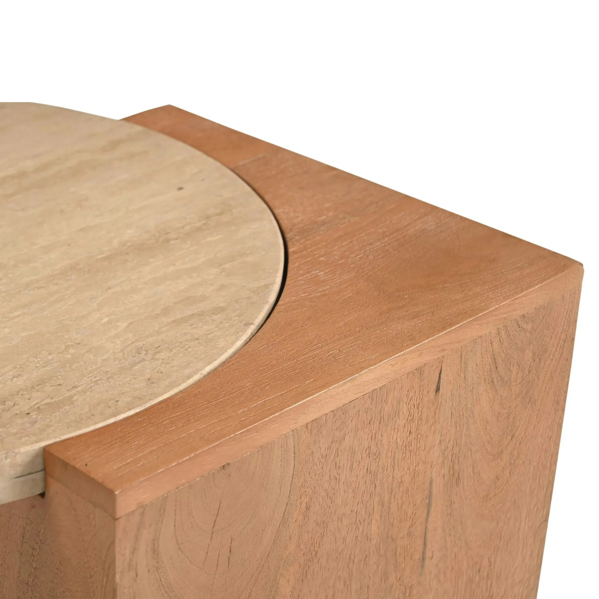 Petite table basse travertin et bois design DUOMO
