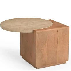 Petite table basse travertin et bois design DUOMO