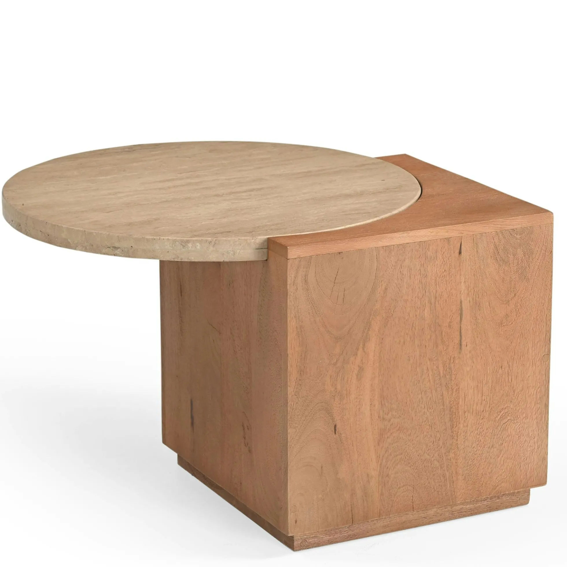 Petite table basse travertin et bois design DUOMO
