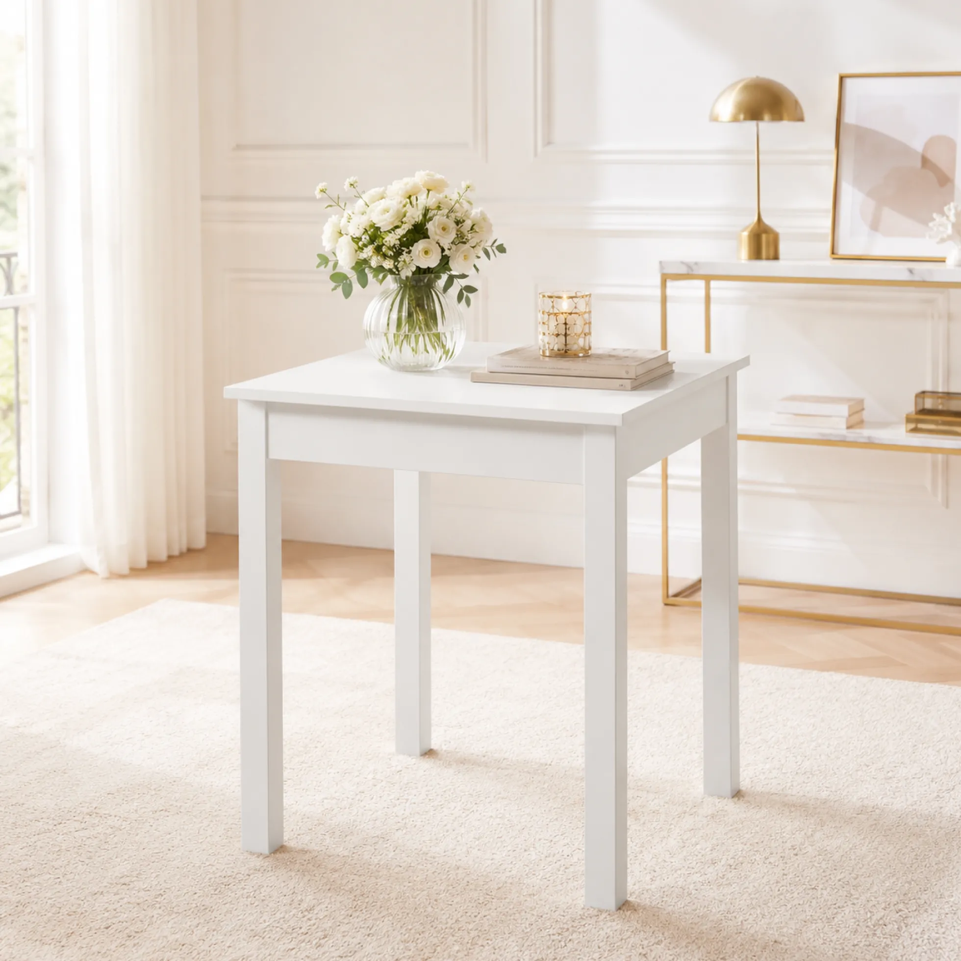 Petite table cuisine blanche moderne 60 cm ALVA