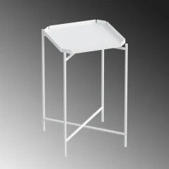 Petite table d’appoint blanche carrée, pieds croisés SFAX