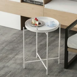 Petite table d'appoint blanche - structure ronde, métal SFAX