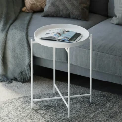 Petite table d'appoint blanche - structure ronde, métal SFAX