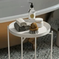 Petite table d'appoint blanche - structure ronde, métal SFAX