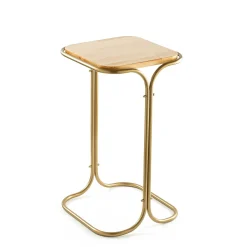 Petite table d'appoint dorée carrée - plateau bois clair JENA