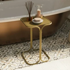 Petite table d'appoint dorée carrée - finition mate JENA