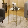 Petite table d’appoint dorée carrée, pieds croisés SFAX