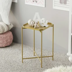Petite table d’appoint dorée carrée, pieds croisés SFAX