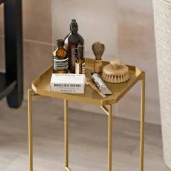 Petite table d’appoint dorée carrée, pieds croisés SFAX