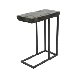 Petite table d'appoint en teck recyclé gris et or NOVA
