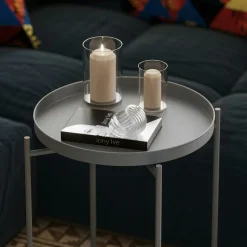 Petite table d'appoint grise - structure ronde, métal SFAX