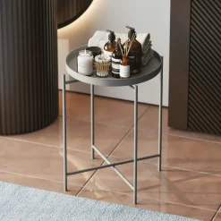 Petite table d'appoint grise - structure ronde, métal SFAX