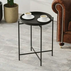 Petite table d’appoint noire - structure ronde, métal SFAX