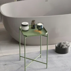 Petite table d’appoint verte carrée, pieds croisés SFAX