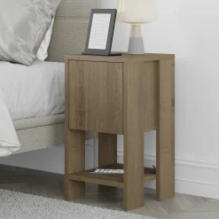 Petite table de chevet décor bois foncé avec rangement MARFA