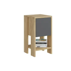 Petite table de chevet décor bois porte grise MARFA