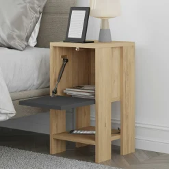 Petite table de chevet décor bois porte grise MARFA
