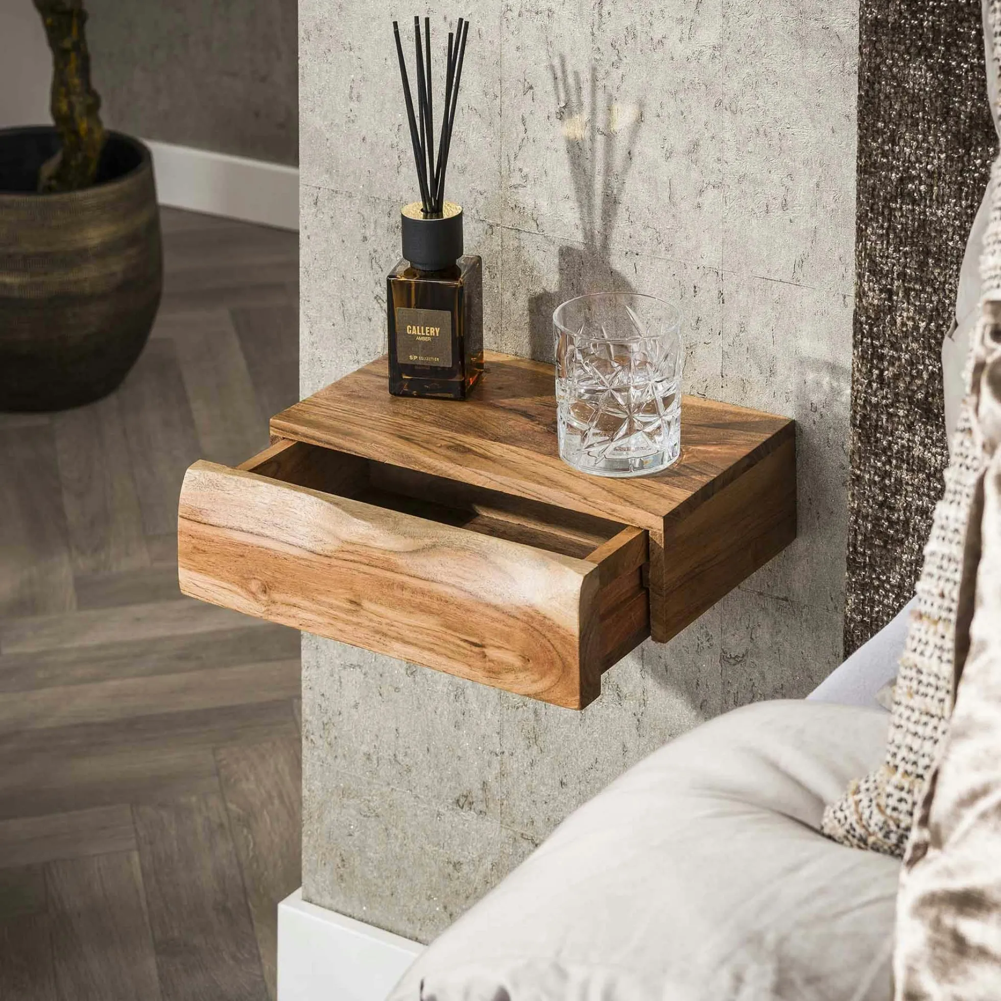 Petite table de chevet murale en bois clair 1 tiroir (lot de 2) MELBOURNE