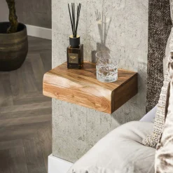 Petite table de chevet murale en bois clair 1 tiroir (lot de 2) MELBOURNE