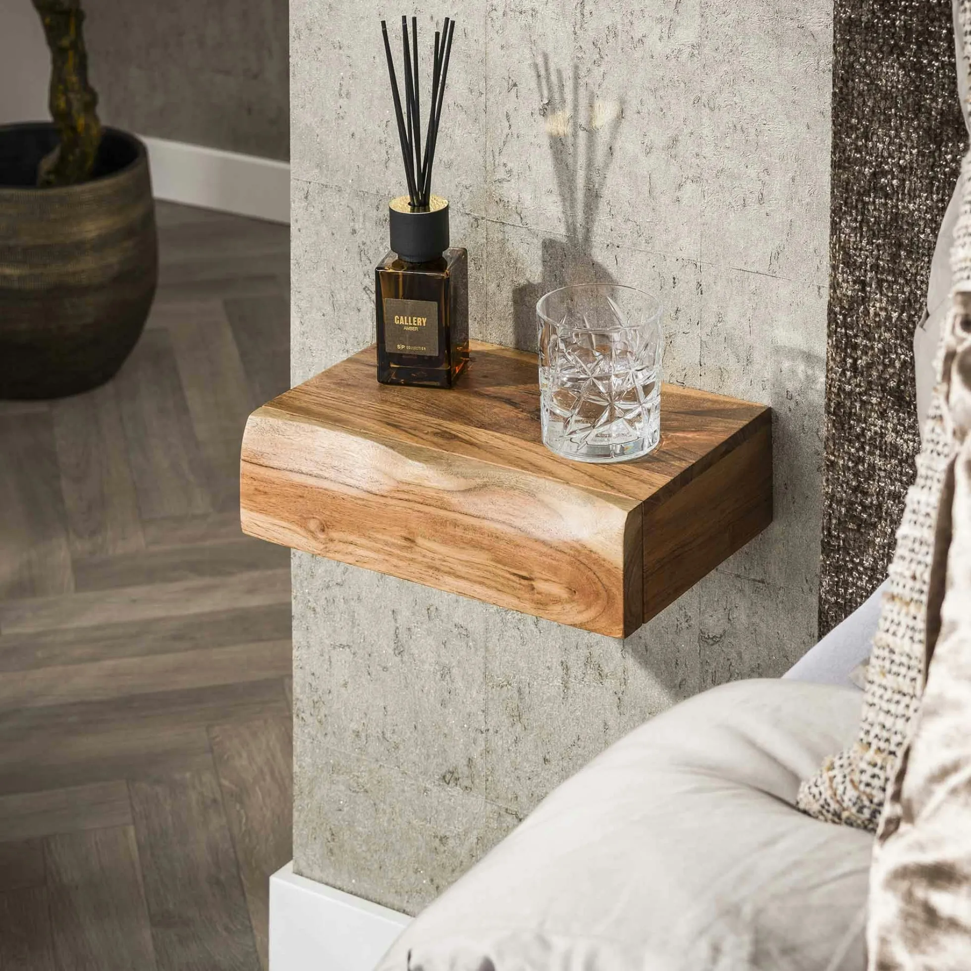 Petite table de chevet murale en bois clair 1 tiroir (lot de 2) MELBOURNE