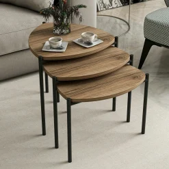 Petite table gigogne moderne effet noyer (lot de 3) JENA