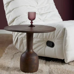 Petite table ronde bois foncé pied bouteille ALMA
