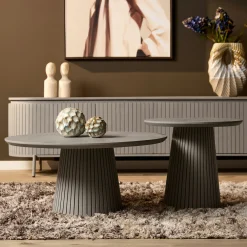 Petite table ronde bois gris à pied rainuré CALERO