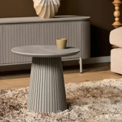 Petite table ronde bois gris à pied rainuré CALERO