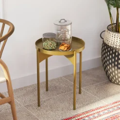 Petite table ronde dorée design & plateau assorti SFAX
