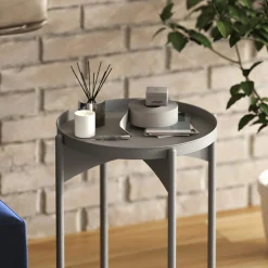 Petite table ronde grise design & plateau assorti SFAX