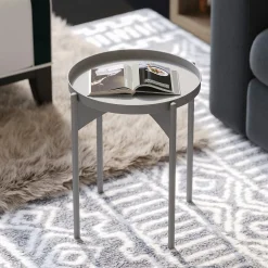 Petite table ronde grise design & plateau assorti SFAX