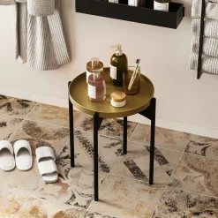 Petite table ronde noire design & plateau doré SFAX