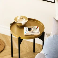 Petite table ronde noire design & plateau doré SFAX