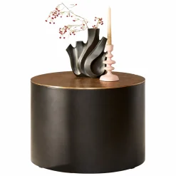 Petite table ronde noire à plateau doré effet vieilli KANO