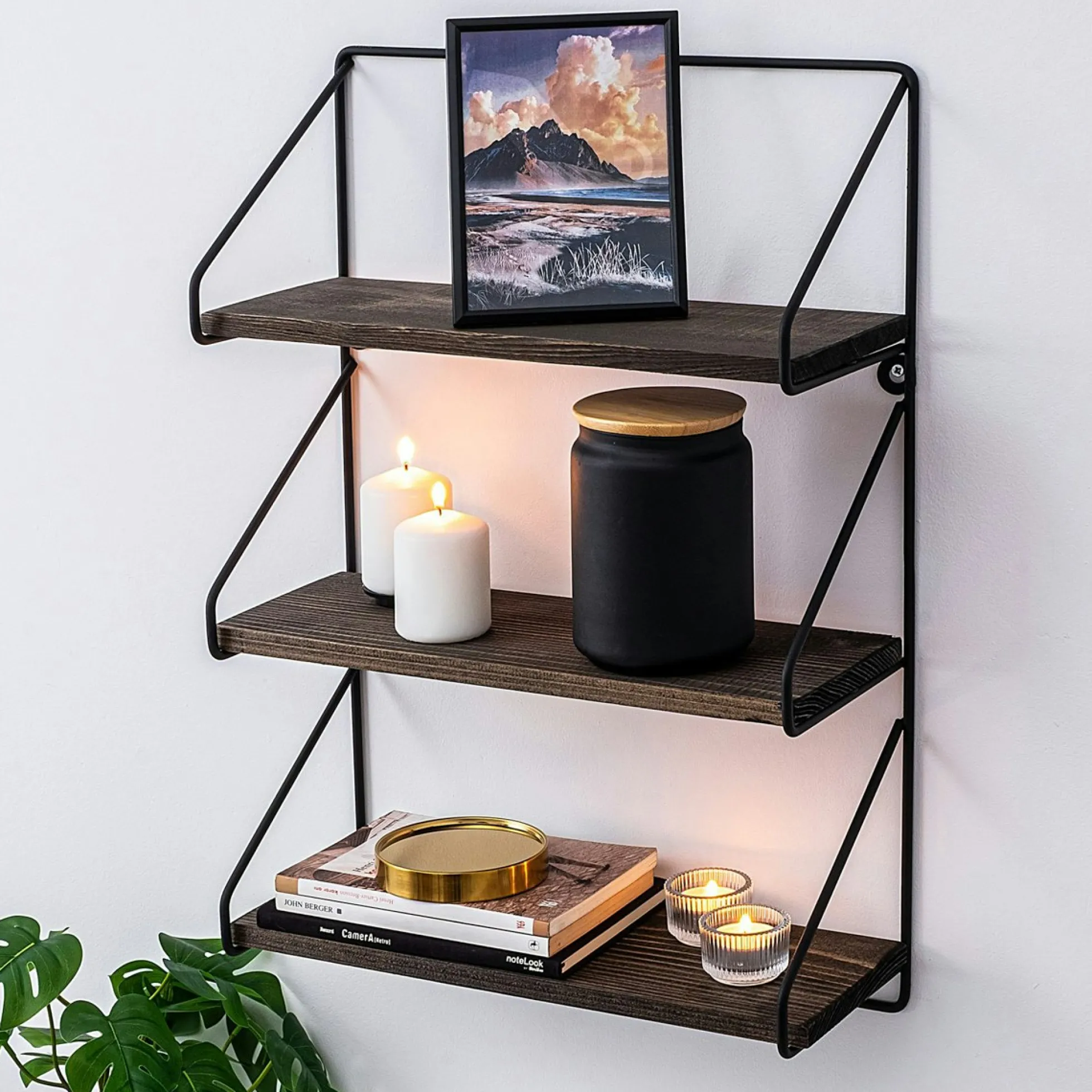 Petite étagère noire décorative décor bois foncé JENA
