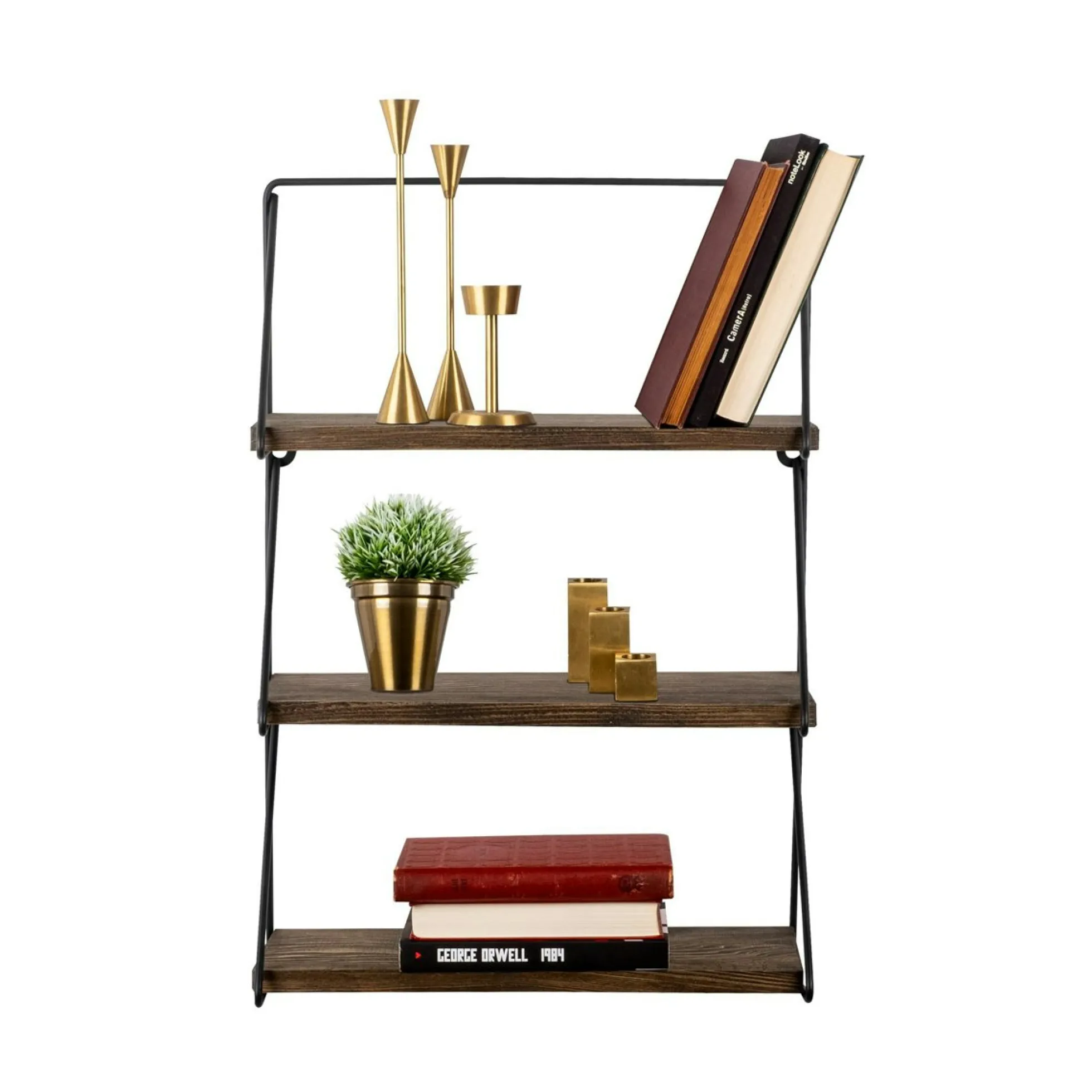 Petite étagère noire décorative décor bois foncé JENA