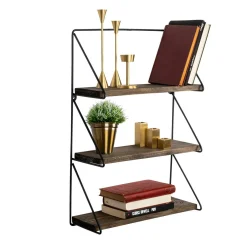 Petite étagère noire décorative décor bois foncé JENA