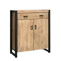 Petit meuble d'entrée bois clair métal noir 2 portes MILORA