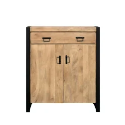 Petit meuble d'entrée bois clair métal noir 2 portes MILORA