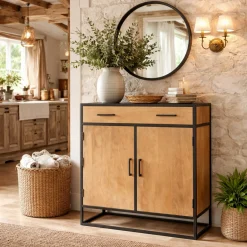 Petit meuble d'entrée en bois clair 2 portes RIVANO