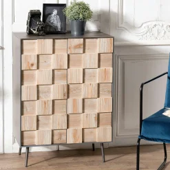 Petit meuble de rangement bois de sapin damier CARPATES
