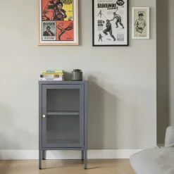 Petit meuble de rangement en métal gris 1 porte vitrée ODENSE
