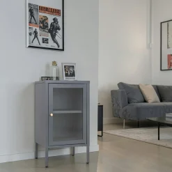 Petit meuble de rangement en métal gris 1 porte vitrée ODENSE