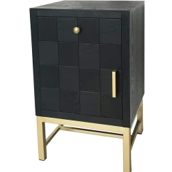 Petit meuble de rangement noir motif damier LEOPOLD