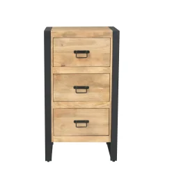 Petit meuble de rangement 3 tiroirs bois clair métal noir MILORA